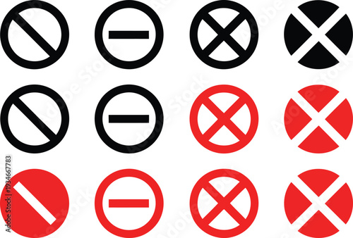Black and red circular symbols with prohibition and warning indications Vector