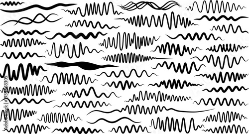 Collection of various wavy line patterns and shapes in silhouette