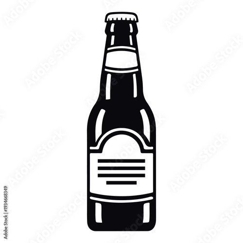A simple black and white illustration of a beer bottle