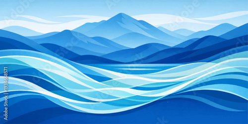 Abstract blue wave background with artistic light curves and ocean motion illustration featuring a flowing vector pattern for a seamless sea backdrop
