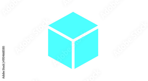 Turquoise 3D Cube Icon on White Background.