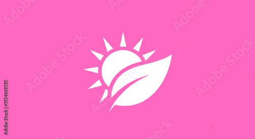 Eco-friendly sun and leaf icon on pink background.
