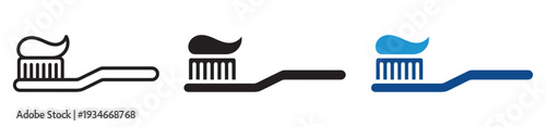Toothbrush Icon Set with Toothpaste Symbol for Dental Care and Hygiene Illustrations