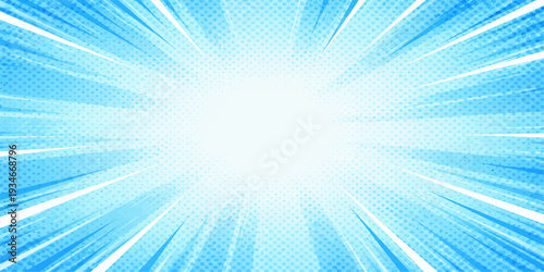 Abstract blue sunburst background with bright light rays and radial beams creating a glowing star burst pattern in a summer sky wallpaper illustration