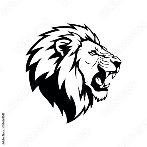 Black and White Lion Head Illustration.