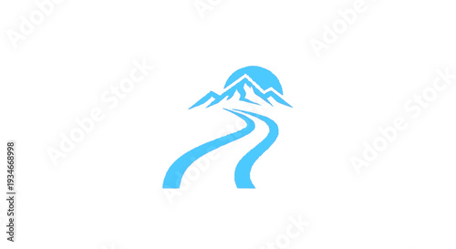blue road to mountains simple logo design.