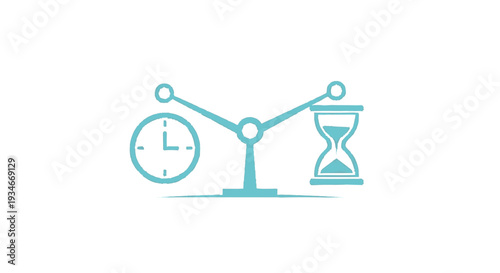 Time Management Balance Clock vs Hourglass on Scales.