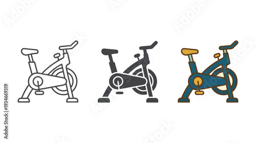 Stationary Exercise Bike Icons in Various Colors and Styles