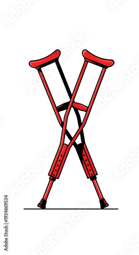 Boldly Illustrated Pair Of Medical Crutches Providing Assistance And Support For Mobility Problems