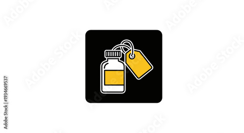 Bottle and Tag Icon Set Against a Bold Black Backdrop with Stylish Modern Aesthetic