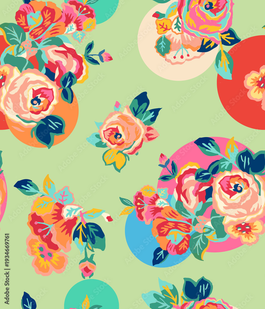 Obraz premium Tropical seamless pattern. Watercolor colorful leaves orchid. Rose and dots pattern. geometric leaves.