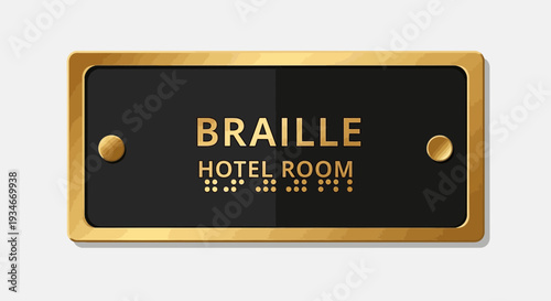 Braille Hotel Room Sign Featuring Gold Accents For Accessibility and Inclusivity