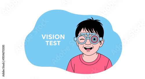 Cheerful Child Undergoing Vision Examination With Eye Glasses For Visual Health Diagnosis