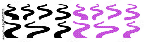 Abstract swirling lines in black and purple evoke a sense of movement and flow.