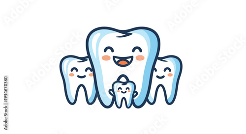 Cheerful Dental Family Illustration Depicting Oral Health, Hygiene, and Teeth Protection