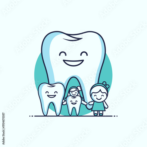 Cheerful Dental Family: Smiling Teeth and Children Promoting Oral Health and Wellness