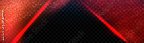 Red laser beams shining on transparent background with red and orange light and glitter effect Vector