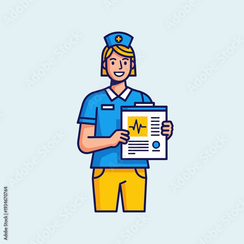 Cheerful Nurse Presenting Medical Data on Healthcare Forms, Offering Insights and Support