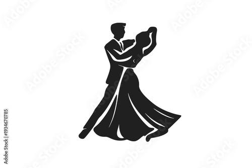 Couple performs a dance together in a formal setting during an evening