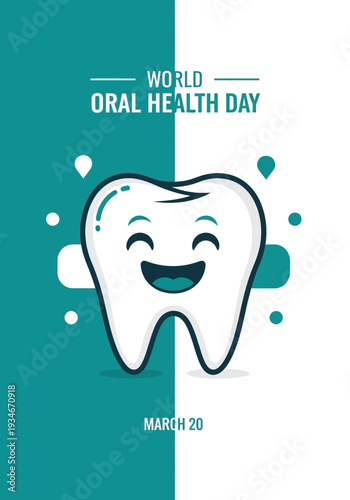 Cheerful Tooth Celebrating World Oral Health Day in Modern Digital Illustration Style