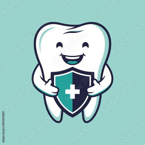 Cheerful Tooth Holding Shield: A Dental Health Icon for Smiles and Strong Oral Hygiene
