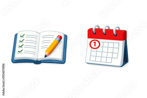 Checklist and calendar symbols for planning and organizing tasks and