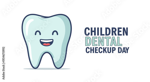 Cheerful Tooth Illustration Promoting Children's Dental Health Awareness and Checkup Day