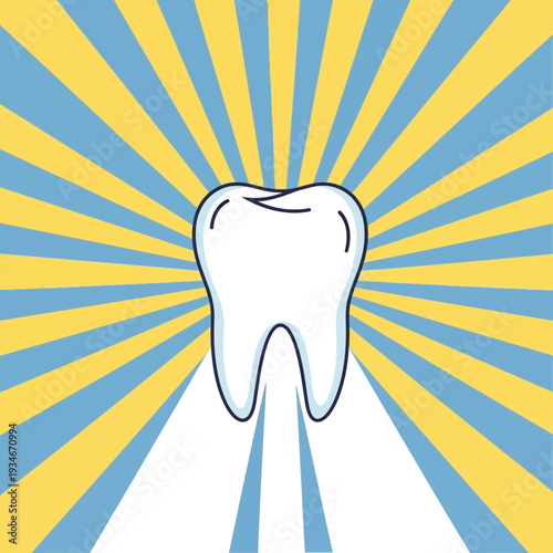 Brightly Illustrated Dental Health Concept with a Radiant Tooth and Geometric Background