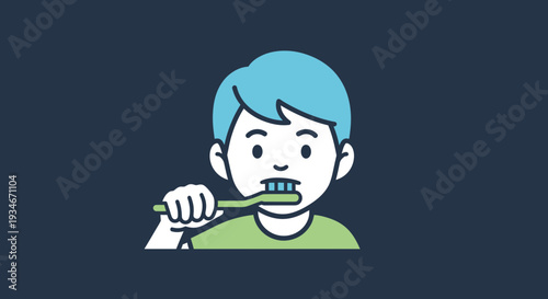 Child Brushing Teeth, Healthy Oral Hygiene, Cartoon Illustration for Dental Care