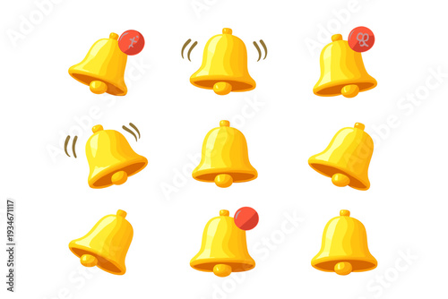 Various yellow bells shown in a 3x3 grid with some bells shaking or