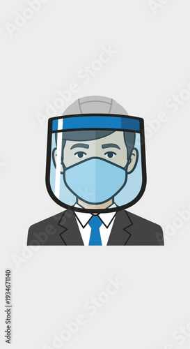 Business Professional Portrait Depicting Protective Gear Against Viral Threats and Contagion