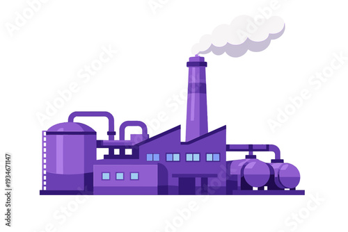 Factory building with smoke stack located in an industrial area during