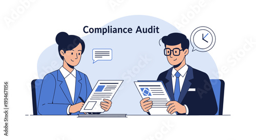 Business Professionals Undertake a Collaborative Compliance Audit, Analyzing Documents