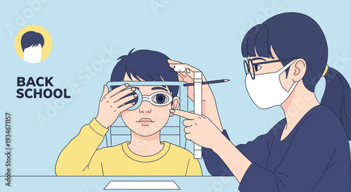 Child's Eye Examination Illustration During a Back to School Checkup with the Optometrist