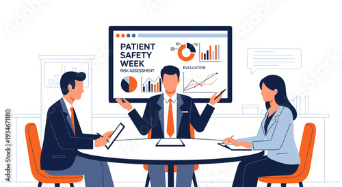 Business Team Analyzing Patient Safety Week Data and Financial Performance