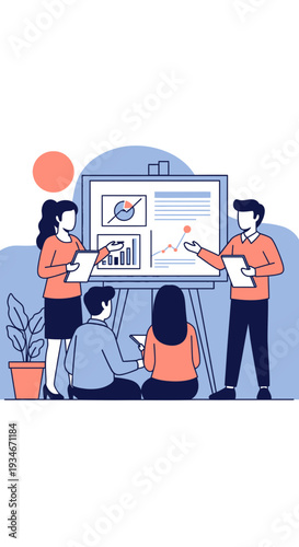 Business Team Analyzing Data Presentation: Collaborative Meeting Demonstrating Growth And Insights