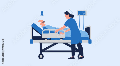 Caring Nurse Assists Elderly Patient Resting In Bed Providing Medical Healthcare Support
