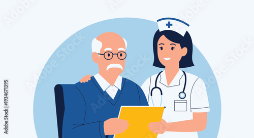 Caring Nurse Comforts Elderly Man, Providing Compassion and Medical Support