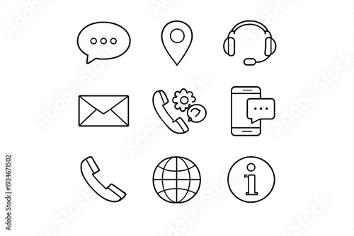 Icons showing communication tools and methods used in customer service