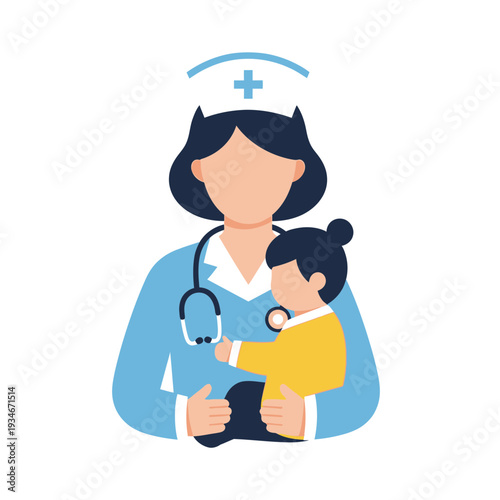 Caring Nurse Holding Toddler: Medical Professional Offering Pediatric Healthcare and Support