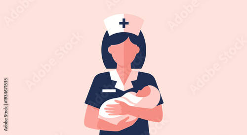 Caring Nurse Holds Newborn Baby, Representing Healthcare, Medicine, and Childbirth