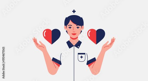 Caring Nurse Illustration With Heart Symbols Reflecting Compassion And Medical Care