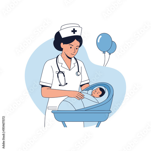 Caring Nurse Tenderly Supervising Newborn Infant in Gentle Pediatric Healthcare Setting