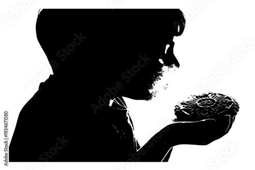 Child Blowing Powdered Sugar off Kahk Silhouette Vector for Eid Joy and Playful Holiday Food Concept
