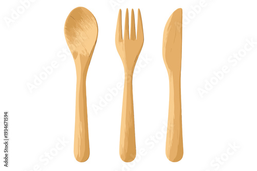 Wooden utensils on a plain background for kitchen use and dining needs