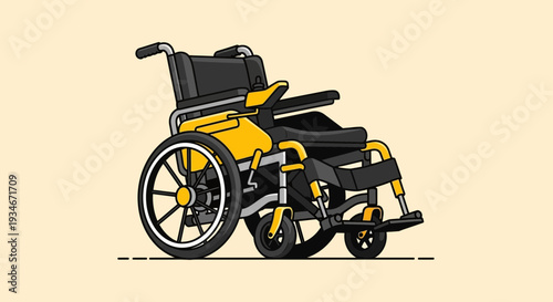 Cartoon Illustration Of A Modern Yellow And Black Electric Wheelchair On Cream