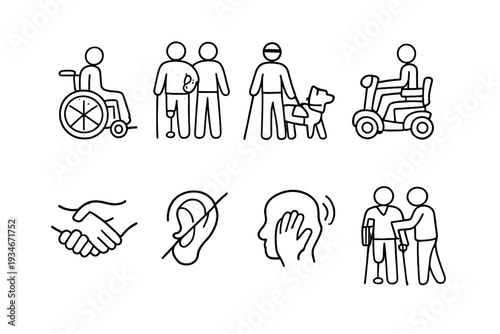 Icons representing different types of disabilities and assistance for