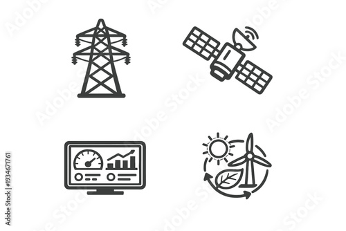 Power systems display showing energy sources data visualization and