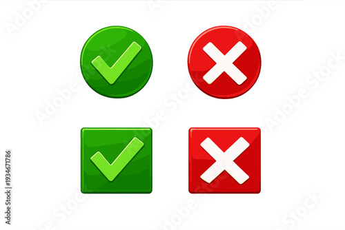 Icons showing check and cross marks in green and red colors commonly