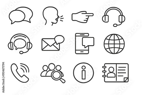 Icons representing communication methods and customer support for